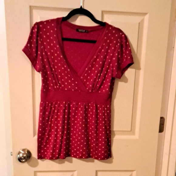 Hiatus Tops - Hiatus Red and White Embellished Cap Sleeve Blouse